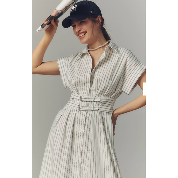 Anthropologie The Tobie Double Buckle Shirt Dress by Exquise Large - Picture 2 of 5